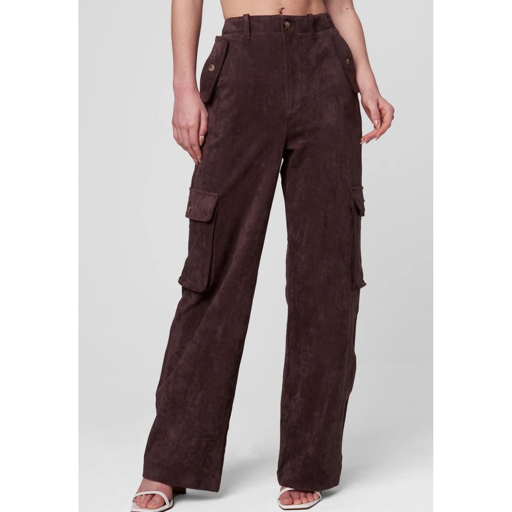 Blank NYC FRANKLIN IN ZINFANDEL Cargo Pants Women 27 Brown Faux Suede Wide Leg